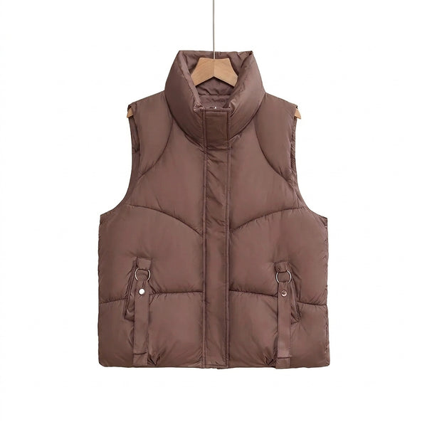 Damen-Steppweste mit Stehkragen und dekorativen Riemen-Vests for women-Alpenkind