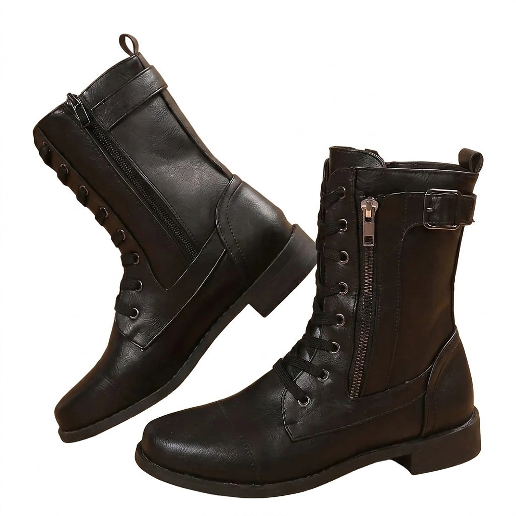 Damen-Stiefel mit Schnürung, mittelhohem Schaft, seitlichem Reißverschluss und Schnalle-Footwear for women-Alpenkind
