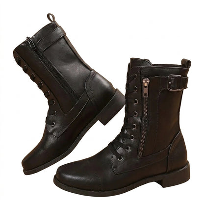 Damen-Stiefel mit Schnürung, mittelhohem Schaft, seitlichem Reißverschluss und Schnalle-Footwear for women-Alpenkind