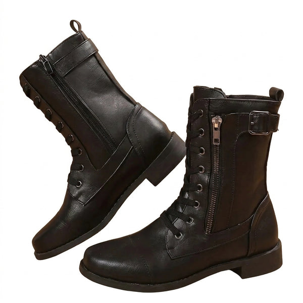Damen-Stiefel mit Schnürung, mittelhohem Schaft, seitlichem Reißverschluss und Schnalle-Footwear for women-Alpenkind