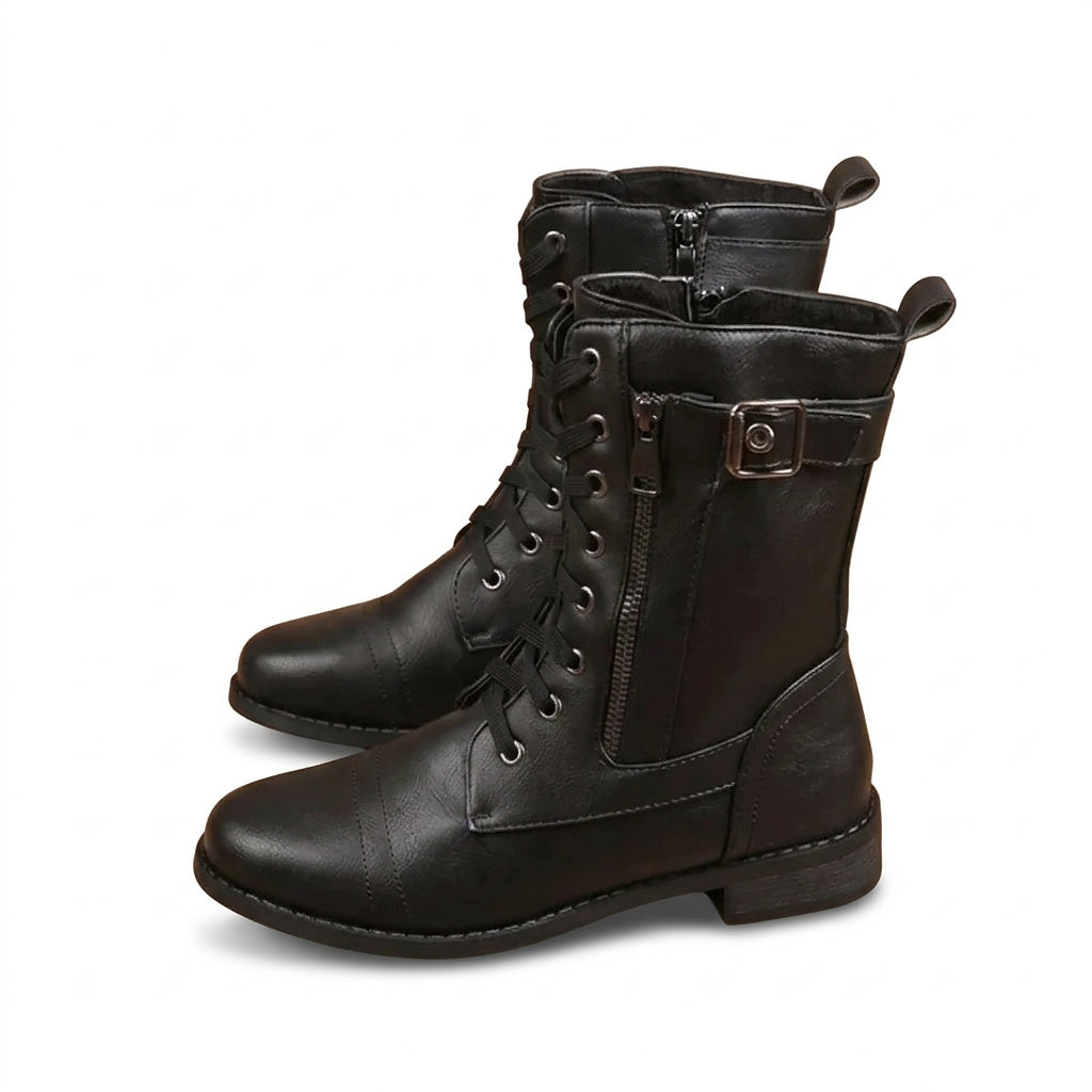 Damen-Stiefel mit Schnürung, mittelhohem Schaft, seitlichem Reißverschluss und Schnalle-Footwear for women-Alpenkind