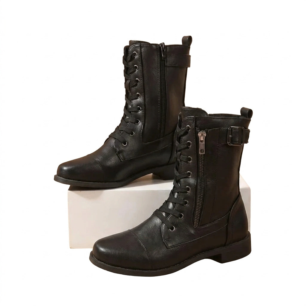 Damen-Stiefel mit Schnürung, mittelhohem Schaft, seitlichem Reißverschluss und Schnalle-Footwear for women-Alpenkind