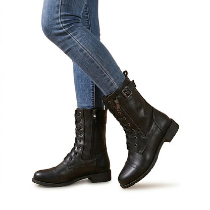 Damen-Stiefel mit Schnürung, mittelhohem Schaft, seitlichem Reißverschluss und Schnalle-Footwear for women-Alpenkind