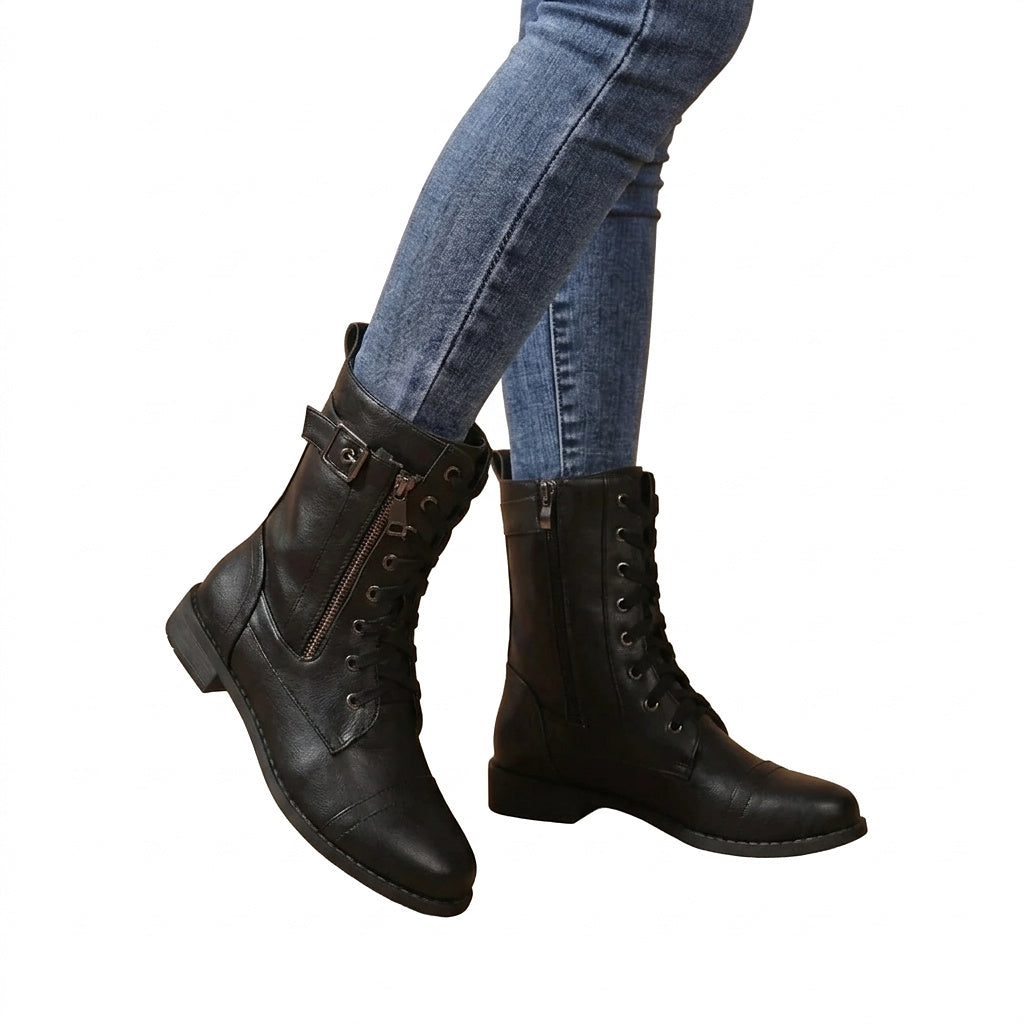 Damen-Stiefel mit Schnürung, mittelhohem Schaft, seitlichem Reißverschluss und Schnalle-Footwear for women-Alpenkind