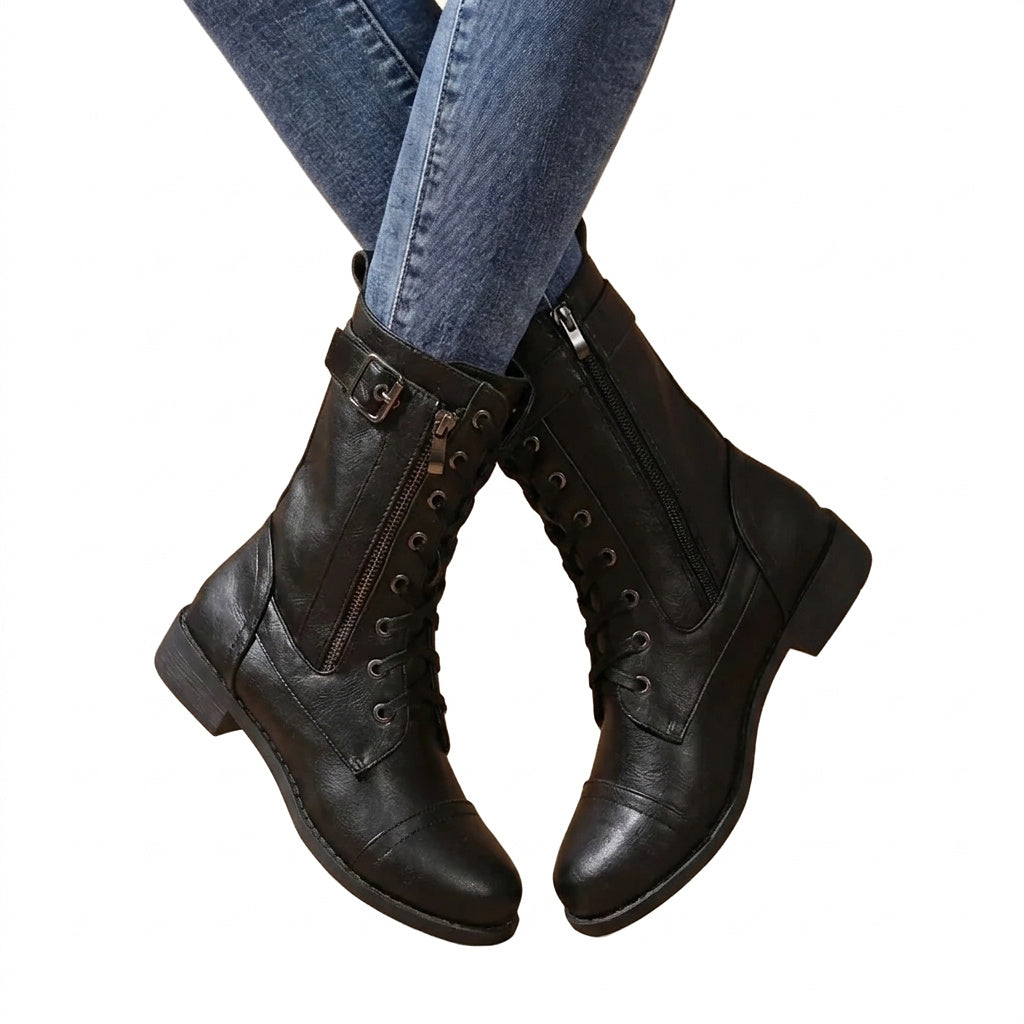 Damen-Stiefel mit Schnürung, mittelhohem Schaft, seitlichem Reißverschluss und Schnalle-Footwear for women-Alpenkind