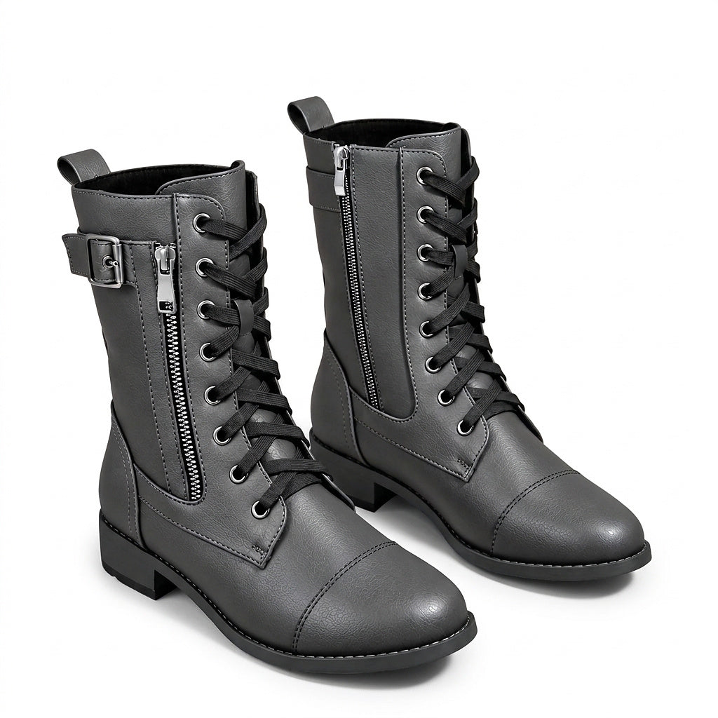 Damen-Stiefel mit Schnürung, mittelhohem Schaft, seitlichem Reißverschluss und Schnalle-Footwear for women-Alpenkind