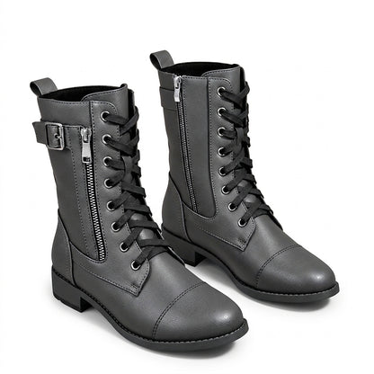 Damen-Stiefel mit Schnürung, mittelhohem Schaft, seitlichem Reißverschluss und Schnalle-Footwear for women-Alpenkind