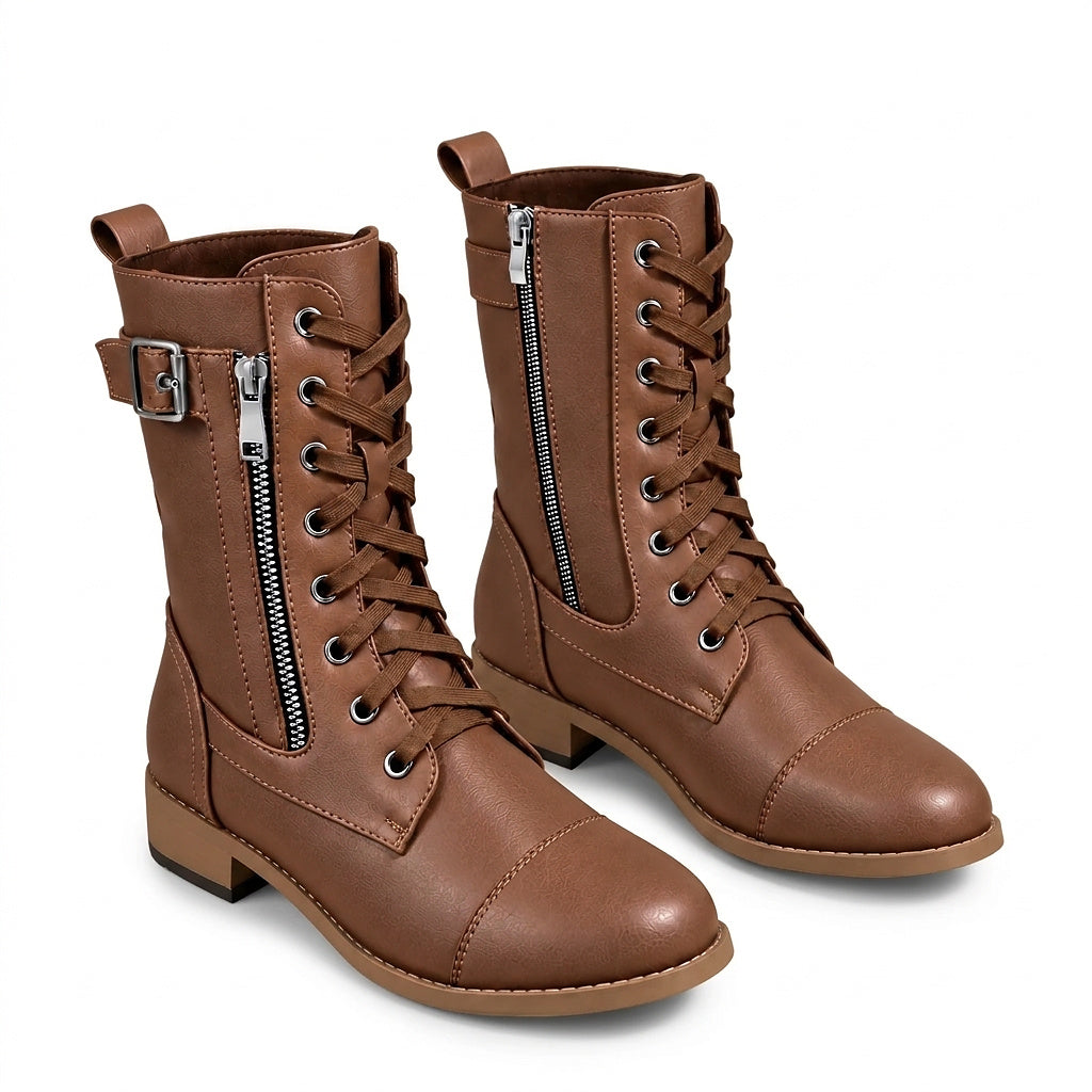 Damen-Stiefel mit Schnürung, mittelhohem Schaft, seitlichem Reißverschluss und Schnalle-Footwear for women-Alpenkind