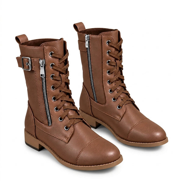 Damen-Stiefel mit Schnürung, mittelhohem Schaft, seitlichem Reißverschluss und Schnalle-Footwear for women-Alpenkind