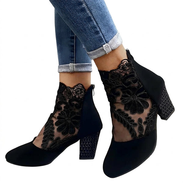 Damen-Stiefeletten aus Spitze mit Blockabsatz-Footwear for women-Alpenkind