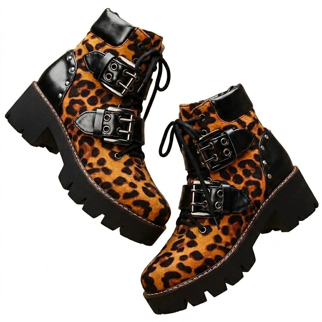 Damen-Stiefeletten mit Leopardenmuster und Schnallenriemen-Footwear for women-Alpenkind