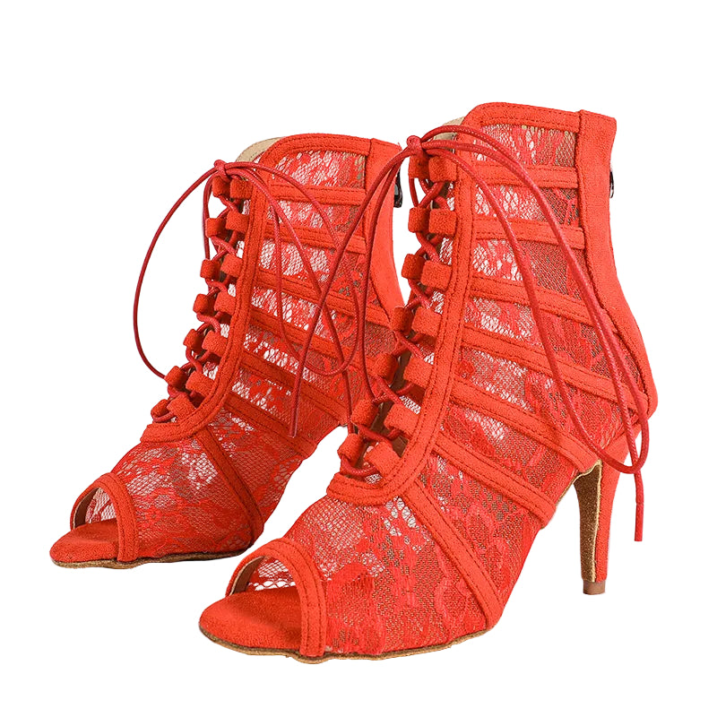 Damen Stiefeletten mit offener Zehenpartie und Schnürverschluss