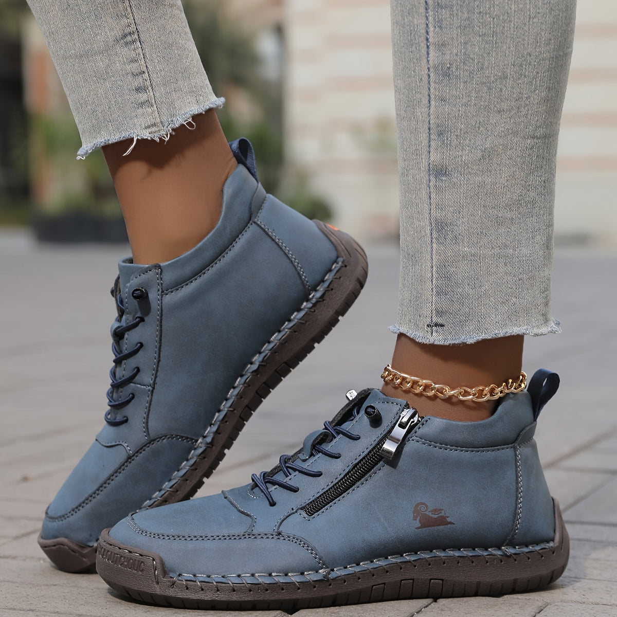 Damen-Stiefeletten mit seitlichem Reißverschluss und Schnürung-Footwear for women-Alpenkind