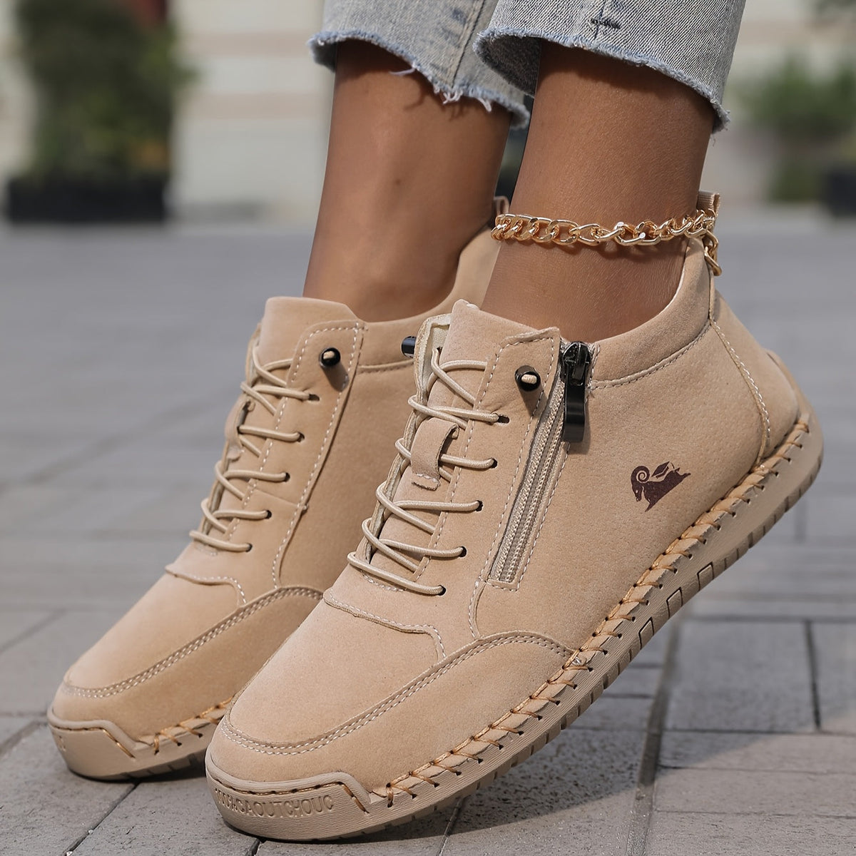 Damen-Stiefeletten mit seitlichem Reißverschluss und Schnürung-Footwear for women-Alpenkind
