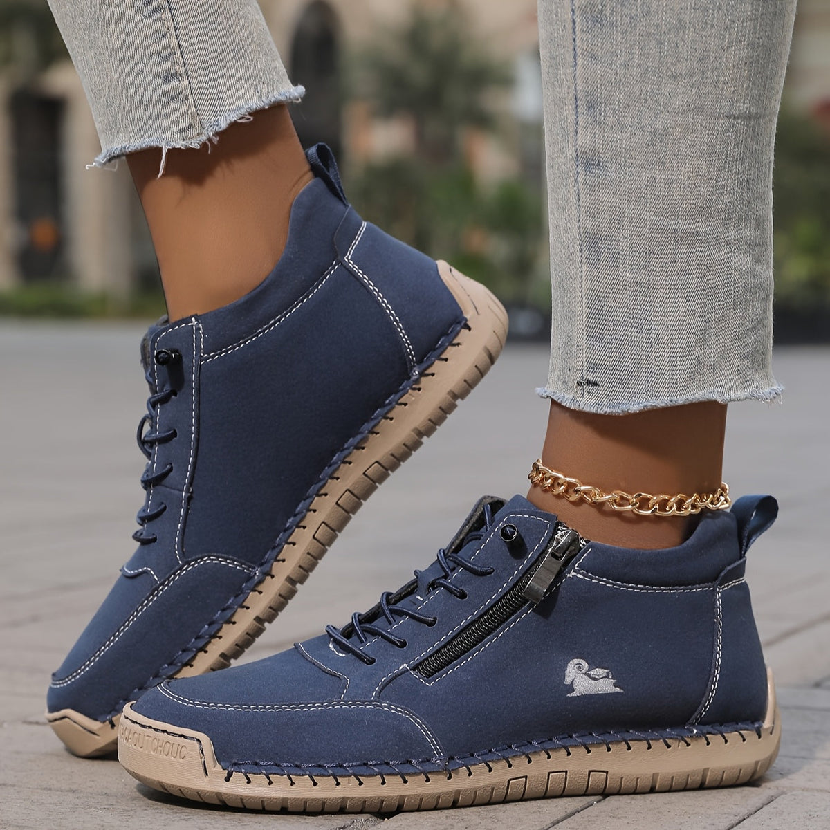 Damen-Stiefeletten mit seitlichem Reißverschluss und Schnürung-Footwear for women-Alpenkind