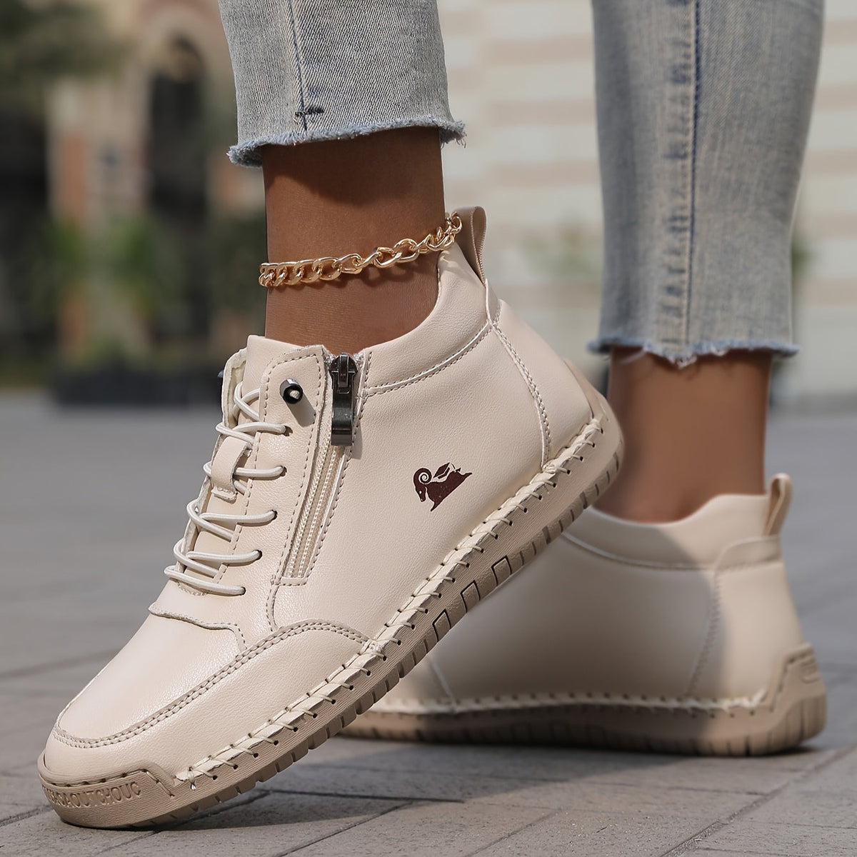 Damen-Stiefeletten mit seitlichem Reißverschluss und Schnürung-Footwear for women-Alpenkind