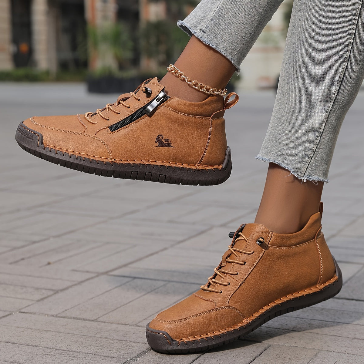 Damen-Stiefeletten mit seitlichem Reißverschluss und Schnürung-Footwear for women-Alpenkind