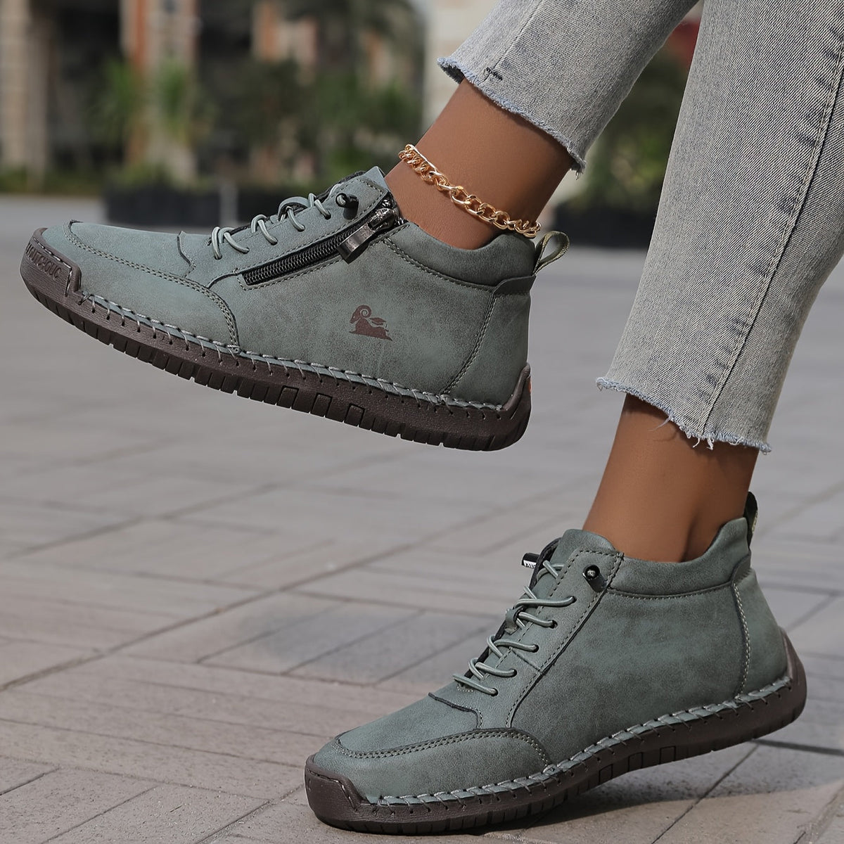 Damen-Stiefeletten mit seitlichem Reißverschluss und Schnürung-Footwear for women-Alpenkind