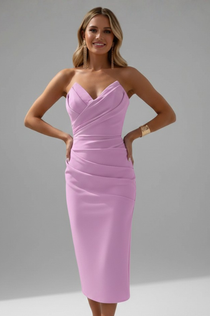 Damen Strapless Wrap-Front Midi Kleid-Midi Dress-Alpenkind
