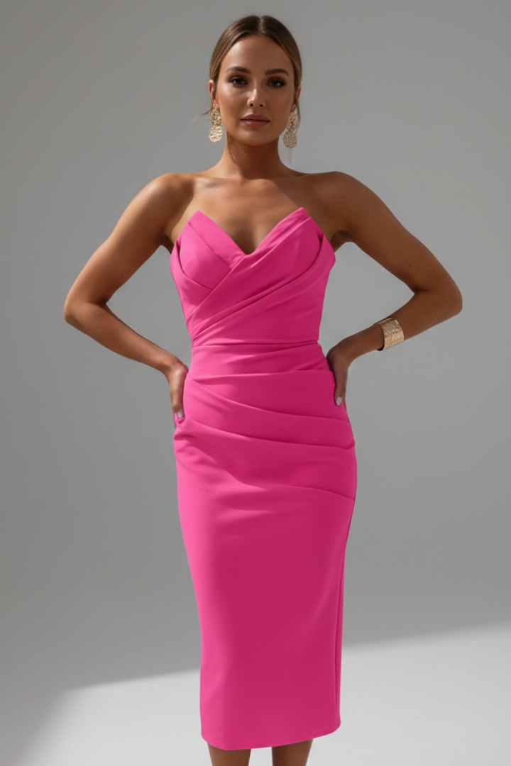 Damen Strapless Wrap-Front Midi Kleid-Midi Dress-Alpenkind