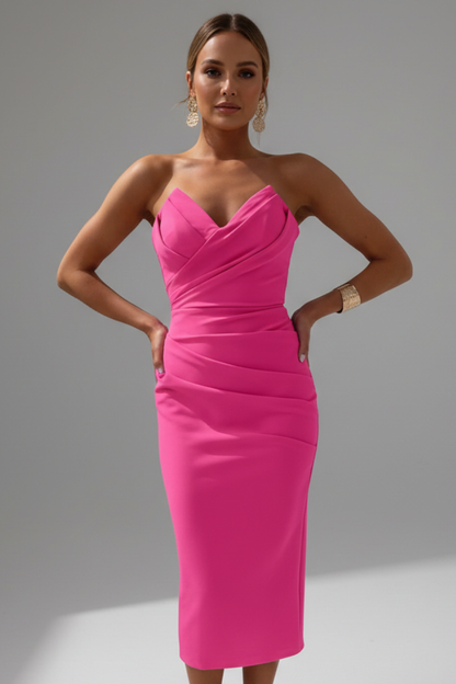Damen Strapless Wrap-Front Midi Kleid-Midi Dress-Alpenkind