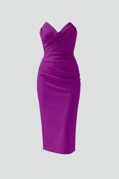 Damen Strapless Wrap-Front Midi Kleid-Midi Dress-Alpenkind