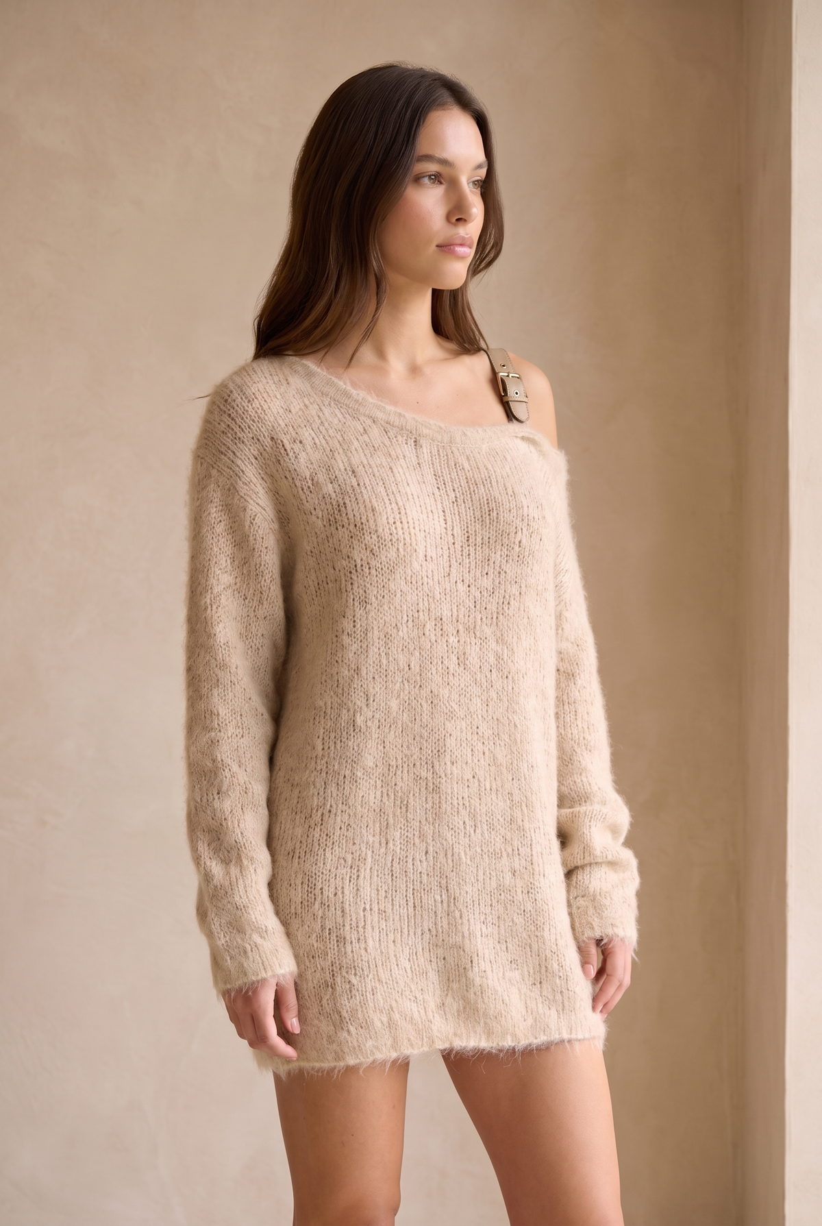 Damen-Strick-Minikleid mit schulterfreiem Ausschnitt-Mini Dress-Alpenkind