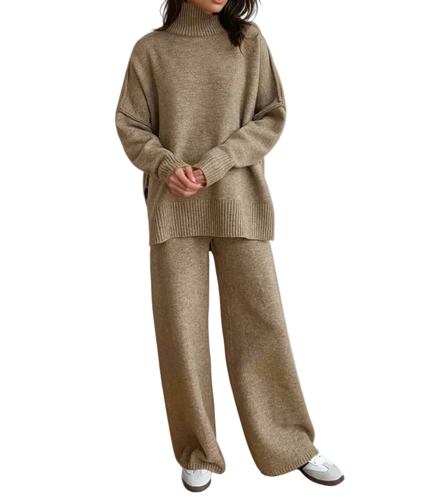 Damen Strick-Set mit Rollkragenpullover und weiter Hose-Sets for women-Alpenkind