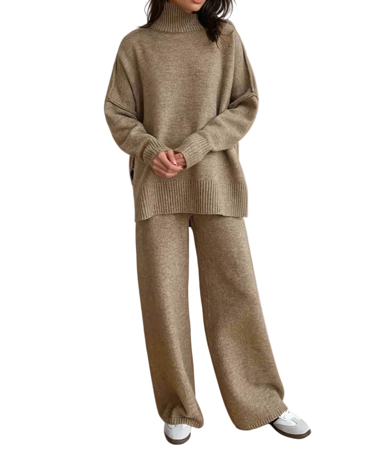 Damen Strick-Set mit Rollkragenpullover und weiter Hose-Sets for women-Alpenkind