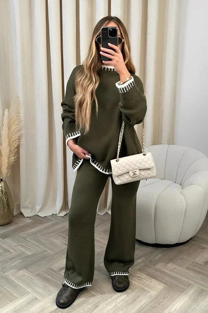 Damen Strick-Zweiteiler mit Langarmoberteil und Hose mit Geradem Bein-Sets for women-Alpenkind