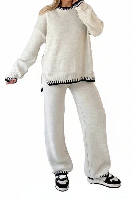 Damen Strick-Zweiteiler mit Langarmoberteil und Hose mit Geradem Bein-Sets for women-Alpenkind