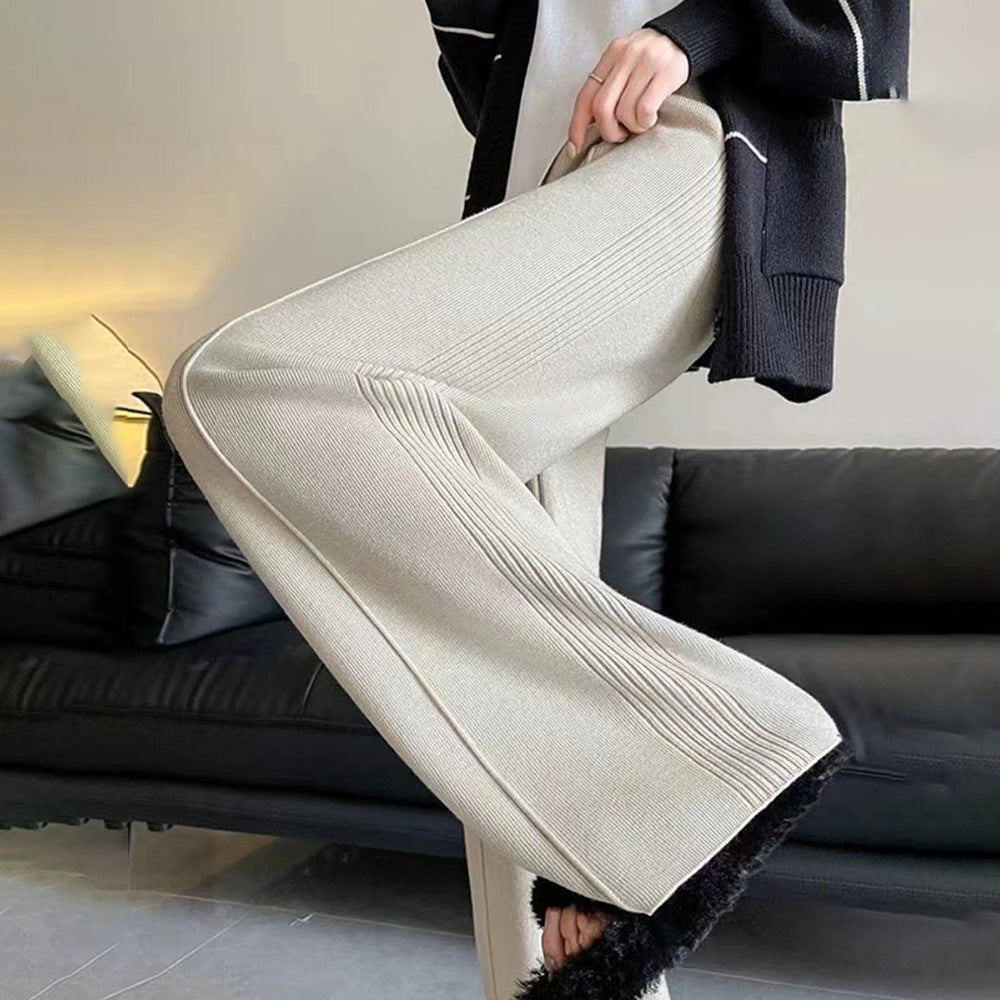 Damen Strickhose mit weitem Bein und elastischem Bund-Women Pants-Alpenkind