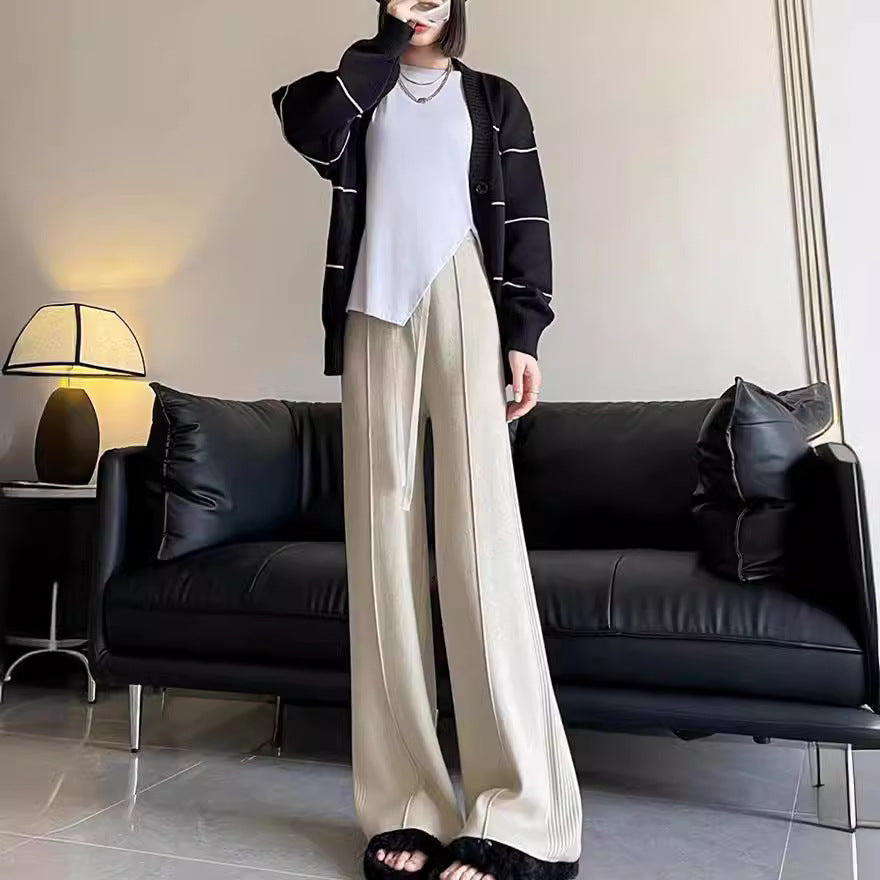 Damen Strickhose mit weitem Bein und elastischem Bund-Women Pants-Alpenkind