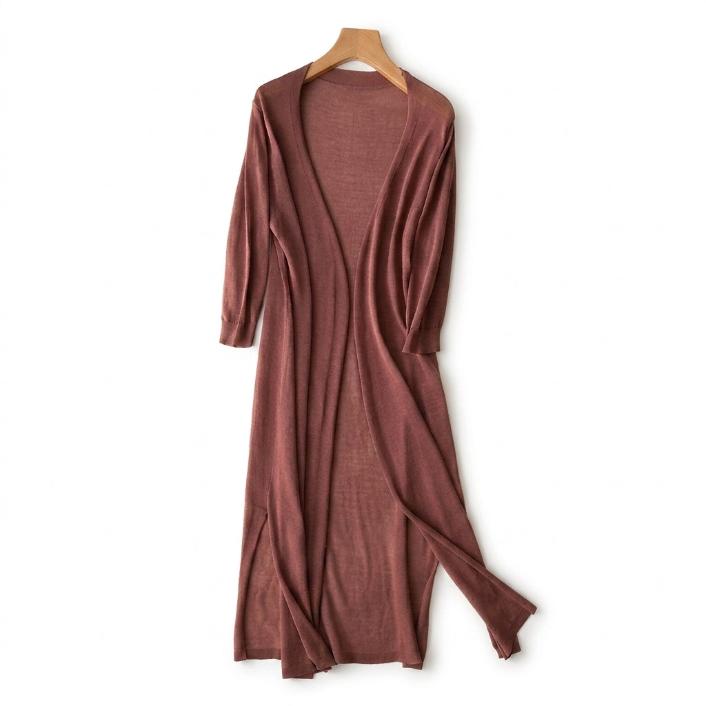 Damen-Strickjacke in langer Form mit offener Vorderseite und Seitenschlitzen-Women cardigans-Alpenkind