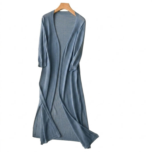 Damen-Strickjacke in langer Form mit offener Vorderseite und Seitenschlitzen-Women cardigans-Alpenkind