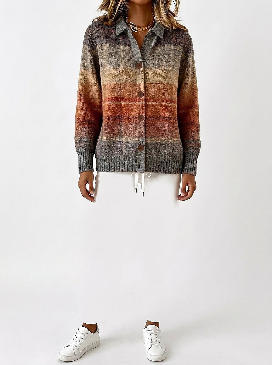 Damen-Strickjacke mit Karomuster und Knopfleiste-Cardigans for women-Alpenkind