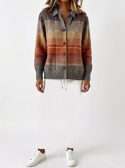 Damen-Strickjacke mit Karomuster und Knopfleiste-Cardigans for women-Alpenkind