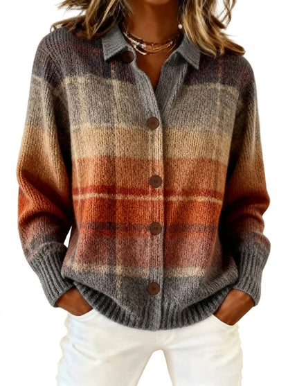 Damen-Strickjacke mit Karomuster und Knopfleiste-Cardigans for women-Alpenkind