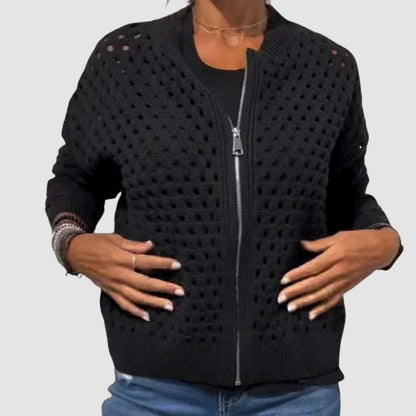 Damen Strickjacke mit Lochmuster und Reißverschluss-Cardigan for women-Alpenkind