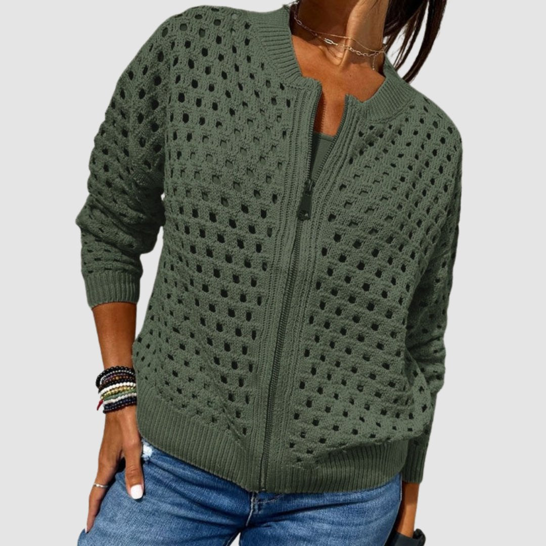 Damen Strickjacke mit Lochmuster und Reißverschluss-Cardigan for women-Alpenkind