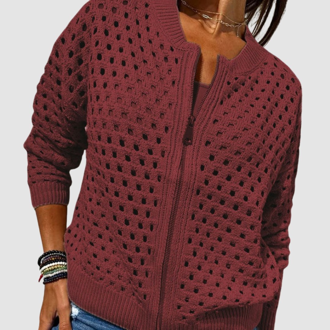 Damen Strickjacke mit Lochmuster und Reißverschluss-Cardigan for women-Alpenkind