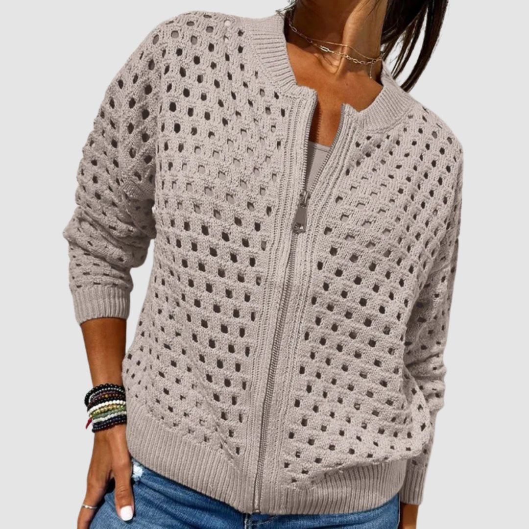 Damen Strickjacke mit Lochmuster und Reißverschluss-Cardigan for women-Alpenkind