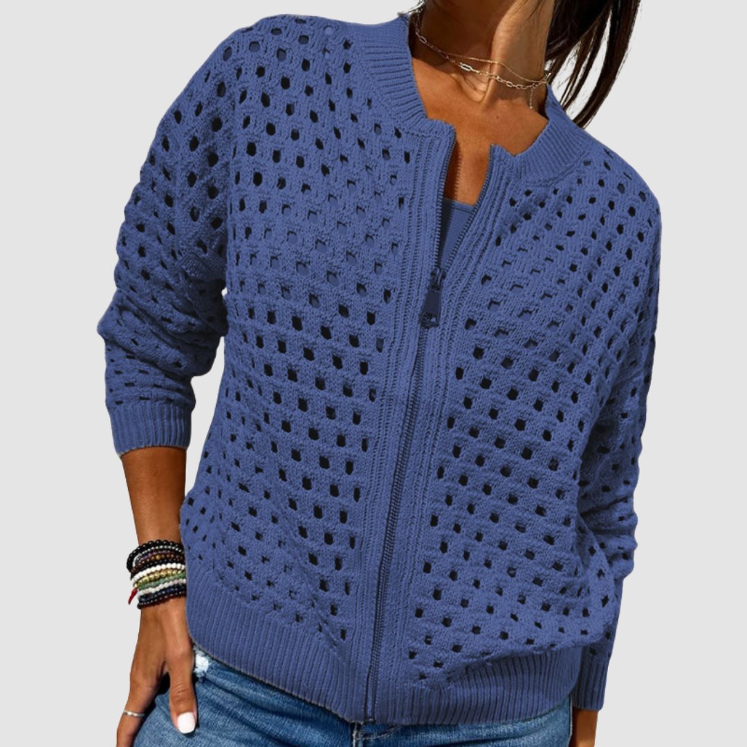 Damen Strickjacke mit Lochmuster und Reißverschluss-Cardigan for women-Alpenkind