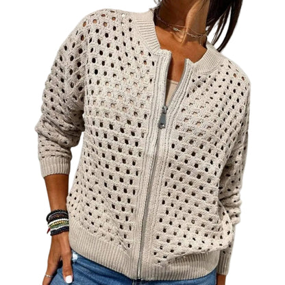 Damen Strickjacke mit Lochmuster und Reißverschluss-Cardigan for women-Alpenkind