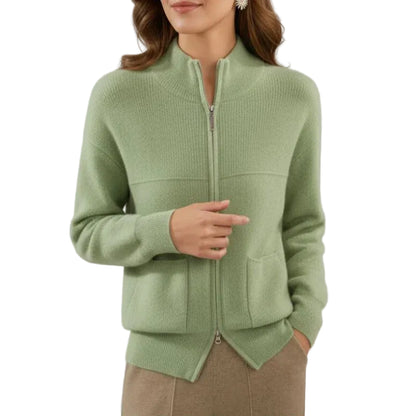 Damen Strickjacke mit Reißverschluss und aufgesetzten Taschen-Women cardigans-Alpenkind