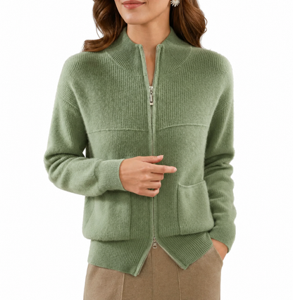 Damen Strickjacke mit Reißverschluss und aufgesetzten Taschen-Women cardigans-Alpenkind