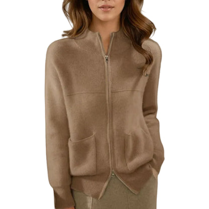 Damen Strickjacke mit Reißverschluss und aufgesetzten Taschen-Women cardigans-Alpenkind