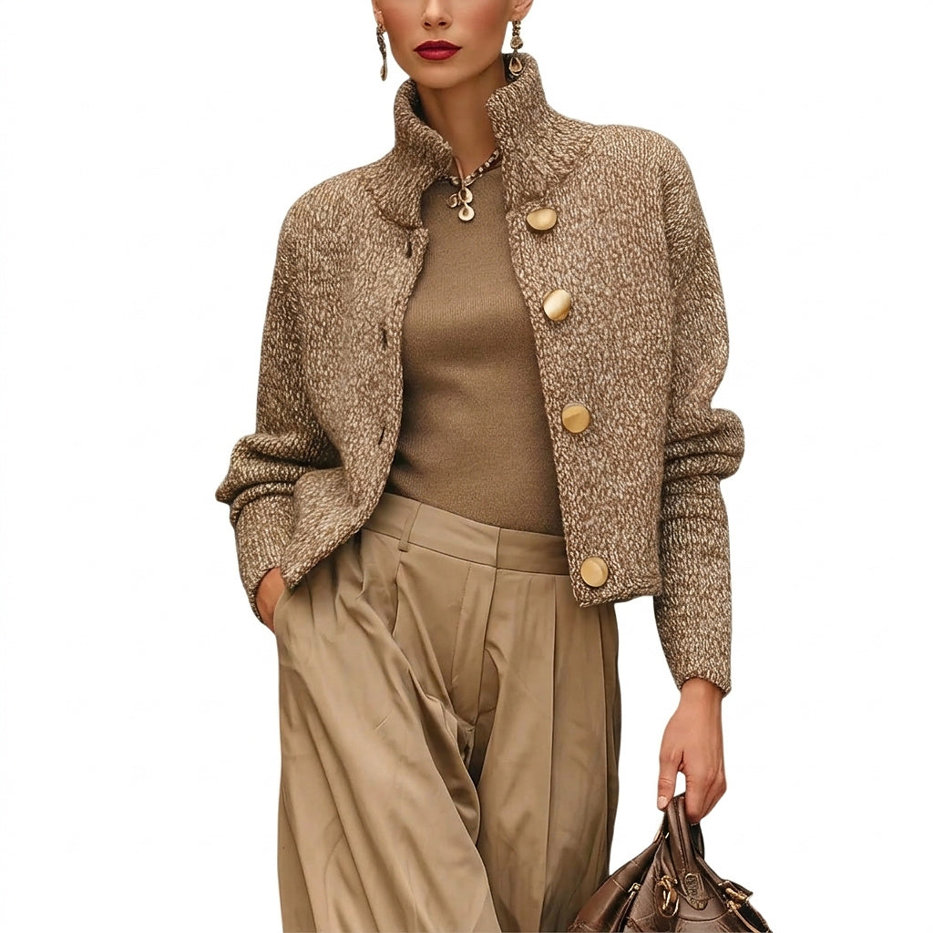 Damen-Strickjacke mit Struktur und goldfarbenen Knöpfen-Jacket for women-Alpenkind