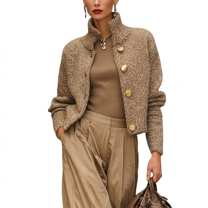 Damen-Strickjacke mit Struktur und goldfarbenen Knöpfen-Jacket for women-Alpenkind