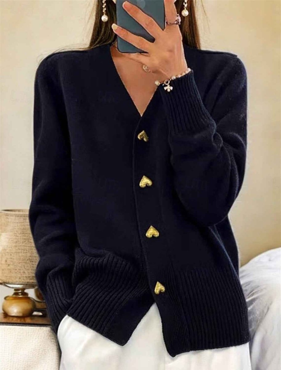 Damen-Strickjacke mit V-Ausschnitt und Herzknöpfen-Cardigan for women-Alpenkind